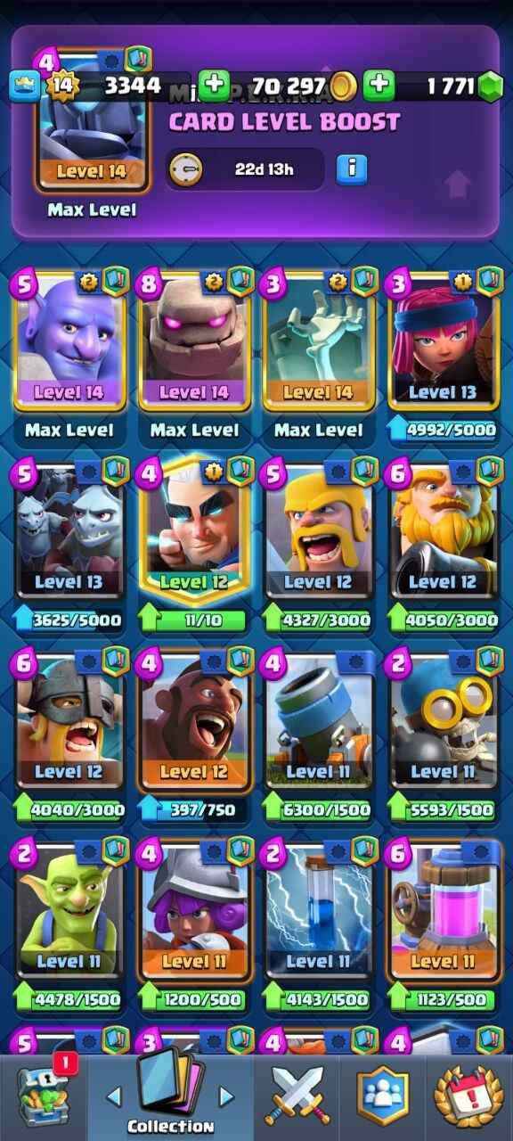 Cheap Clash Royale Account for Sale – 70K Gold, 1771 Gems, Level 14, 14/11 Cards, 31 Emotes! - Quickgameshop